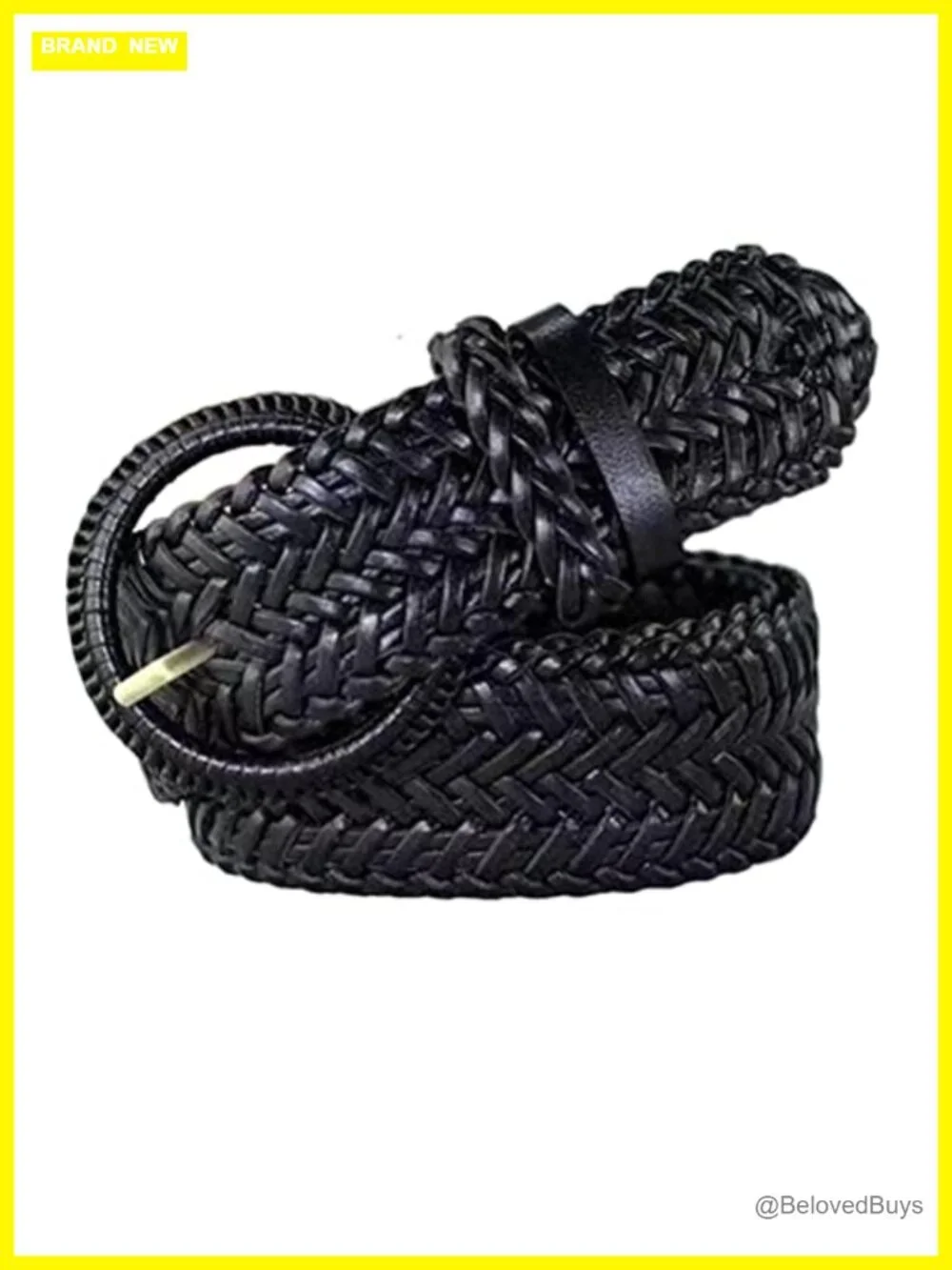 Women's Hand-Woven Faux Leather Braided Belt with Vintage Pin Buckle, No-Hole